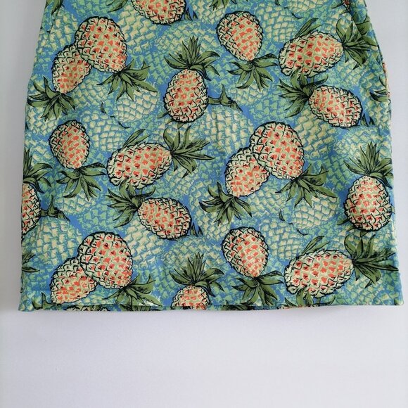 Talbots Womens Sky Blue Pineapples Print With Pockets Mini Pencil Skirt Size 10 - Picture 3 of 7